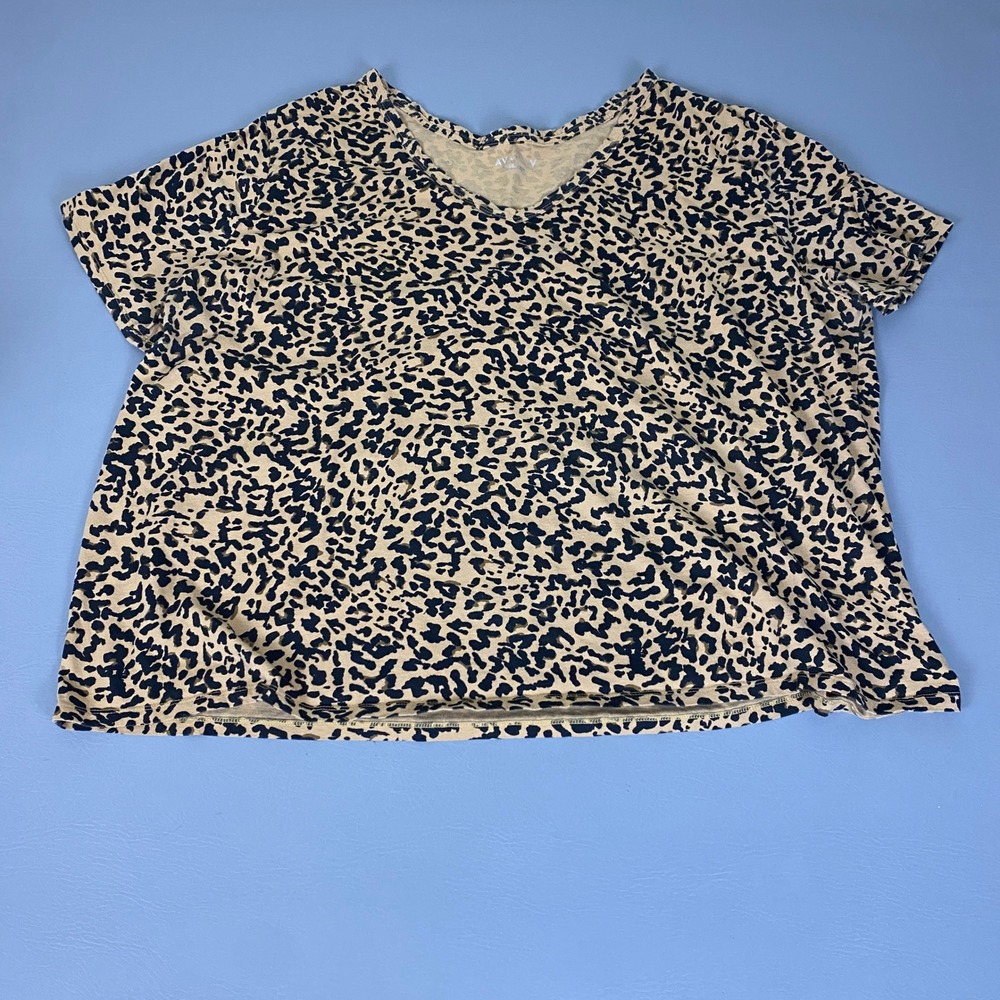 Ava & Viv T-Shirt Women's 4X Leopard Print V-Neck Short Sleeve 100% Cotton Tan